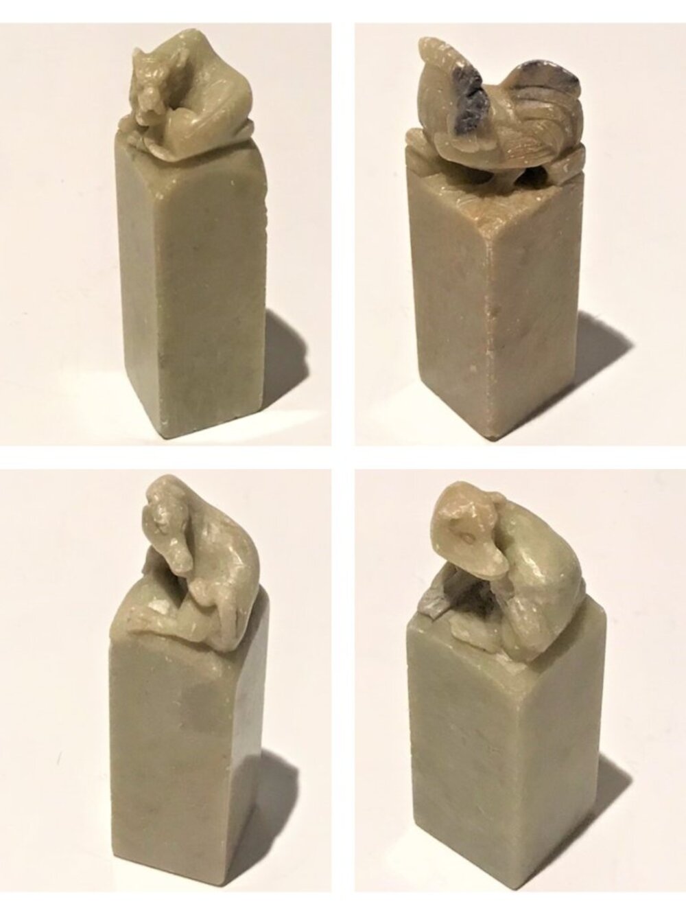 Chinese Natural Stone Seal Stamp Hand Carved H2.75" Set of 4